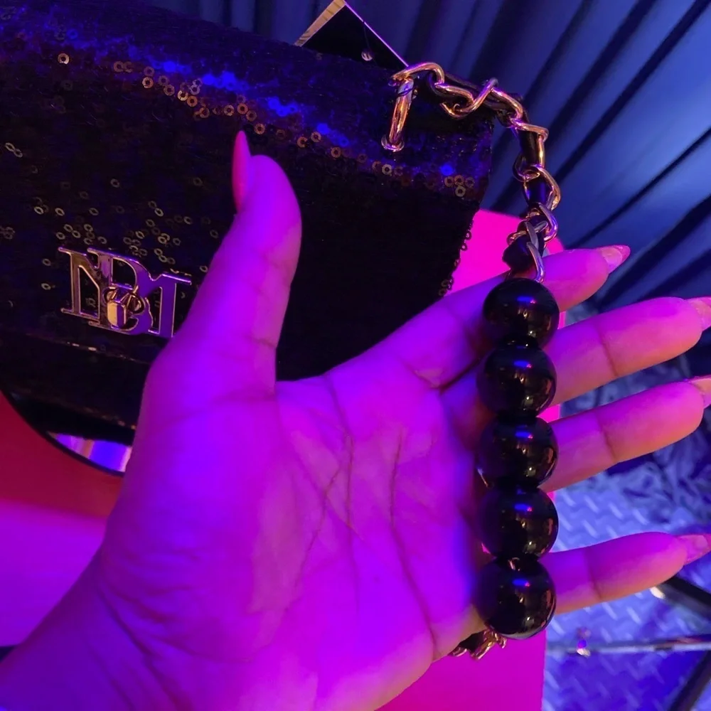 BADGLEY MISCHKA Black Sequence and Partial Beaded Crossbody/Shoulder Strap Bag